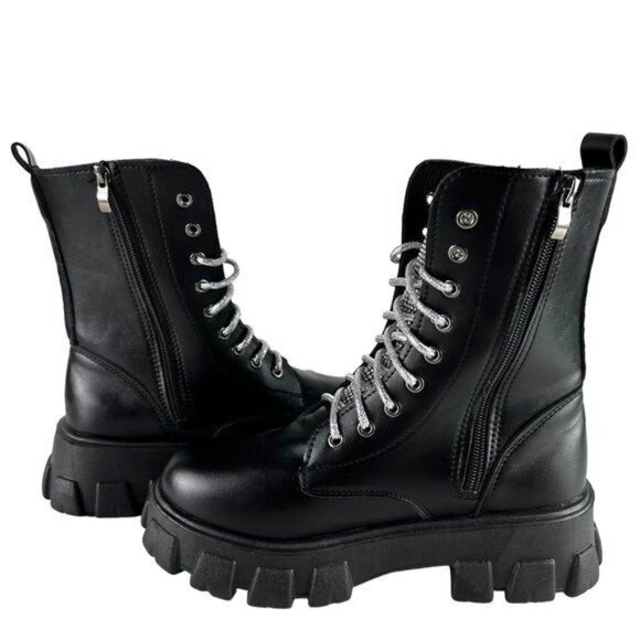 Sequined Tongue w Sparkling Lace Mid-Calf Boots Size (8) - Picture 10 of 12